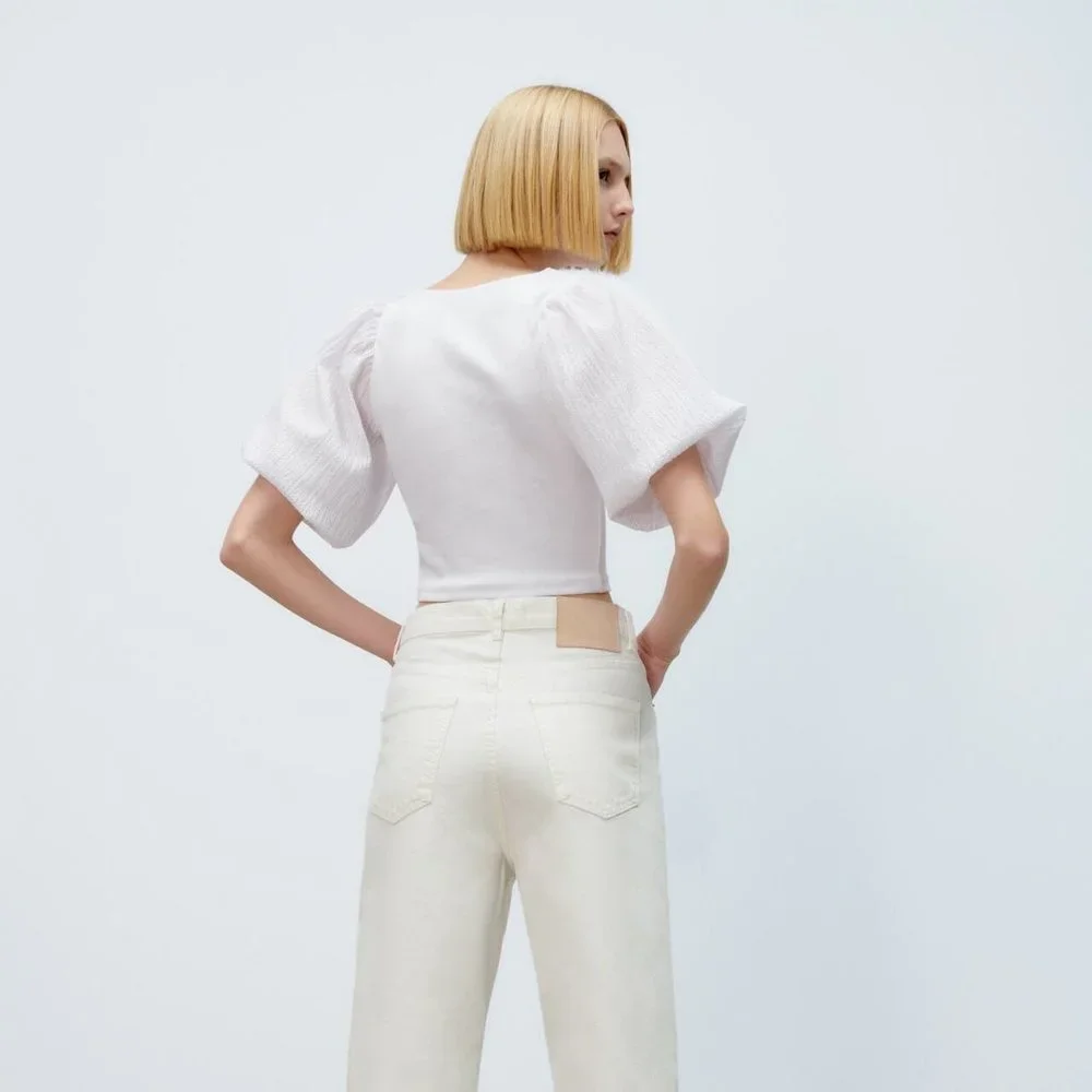 Zara White Matching Textured Top Sz Small NWT
